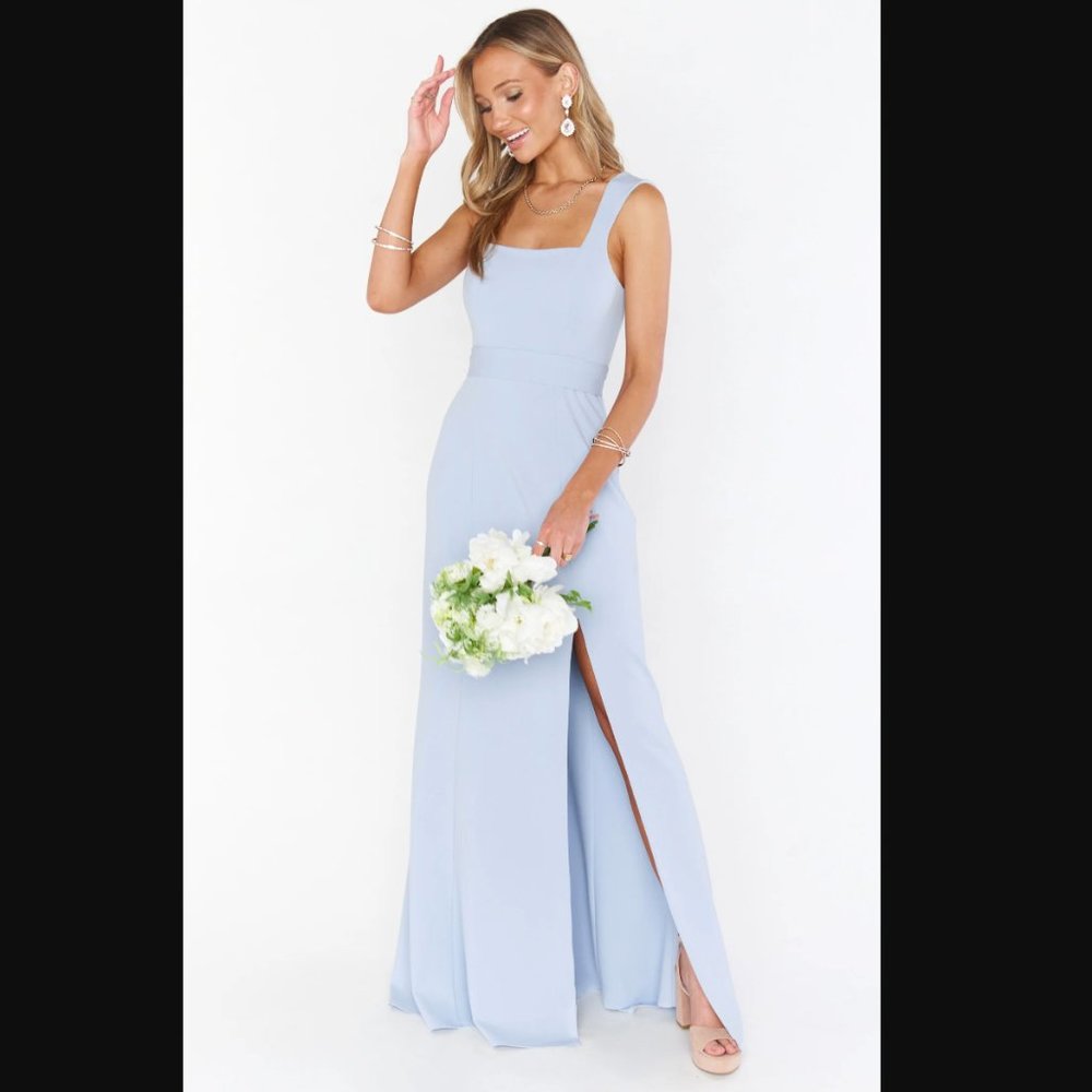 Show Me Your Mumu Paris Gown in Steel Blue Stretch